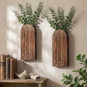Boho Wood Wall Planter Set of 2 Geometric Arched Wall Mounted Flower Vase Minimalist Indoor Home Decor Unique Living Room Accent