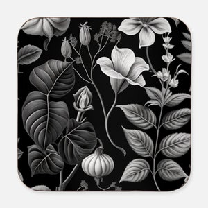 Coaster set- black & white botanical