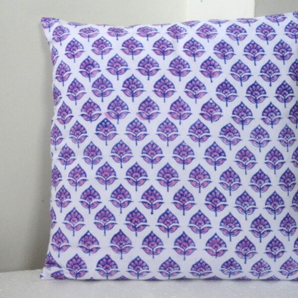 RESERVIERT für AMBER Indian Block Print 4 Nos Kissenbezug Floral Pink und blau auf weiß Block Print Kissen decken 20 x 20 Throw pillow