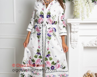 Embroidered dress mexican dress ukrainian dress vyshyvanka dress custom made dress maxi dress floral dress flower dress floor length dress