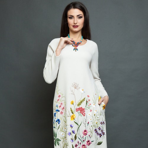 knee length embroidered dress
