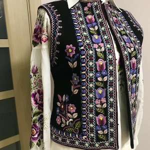Black  embroidered  women vest, Traditional ethnic folk wear, Stilish Streetwear outfit, Hollidays gift sleeveless