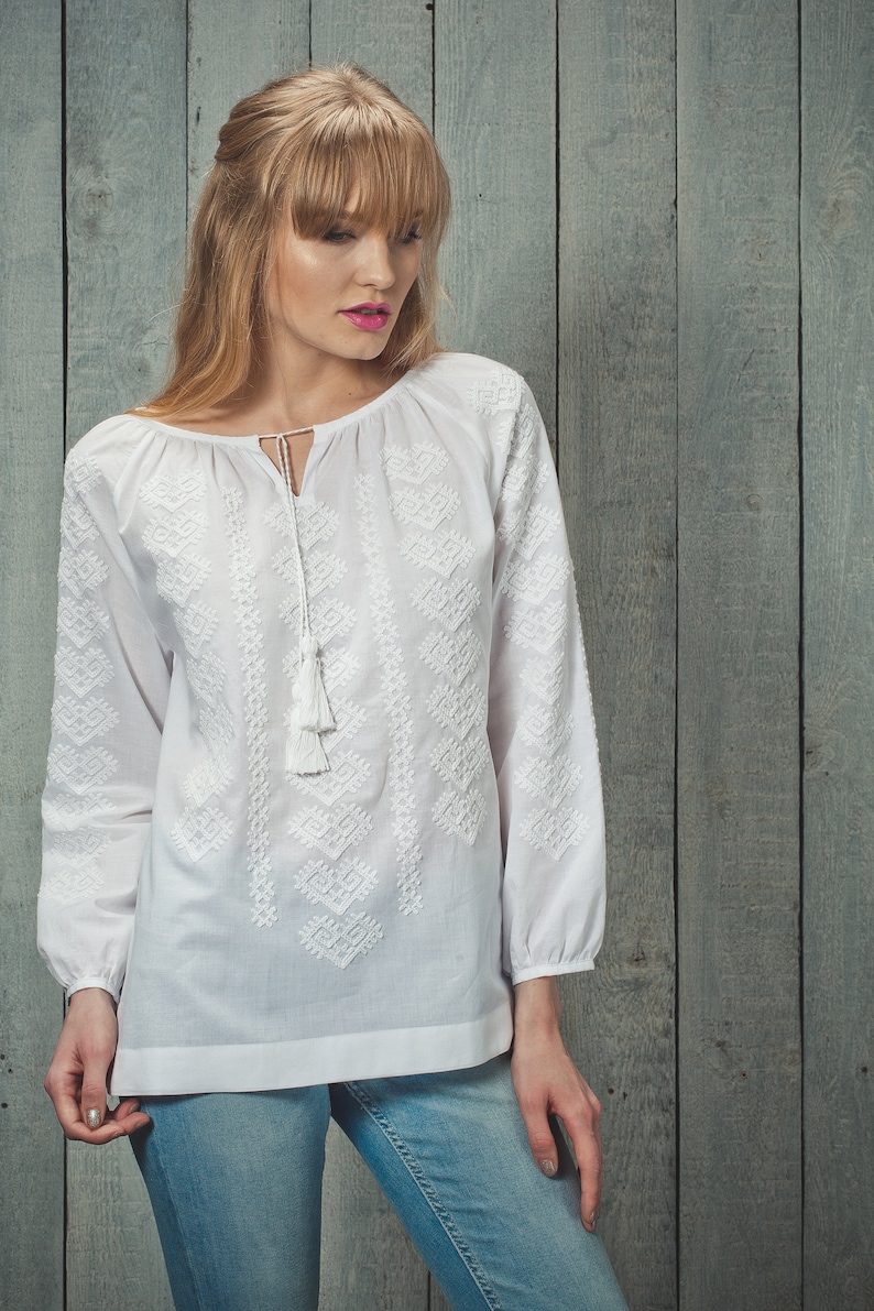 White blouse embroidered blouse peasant blouse white Etsy