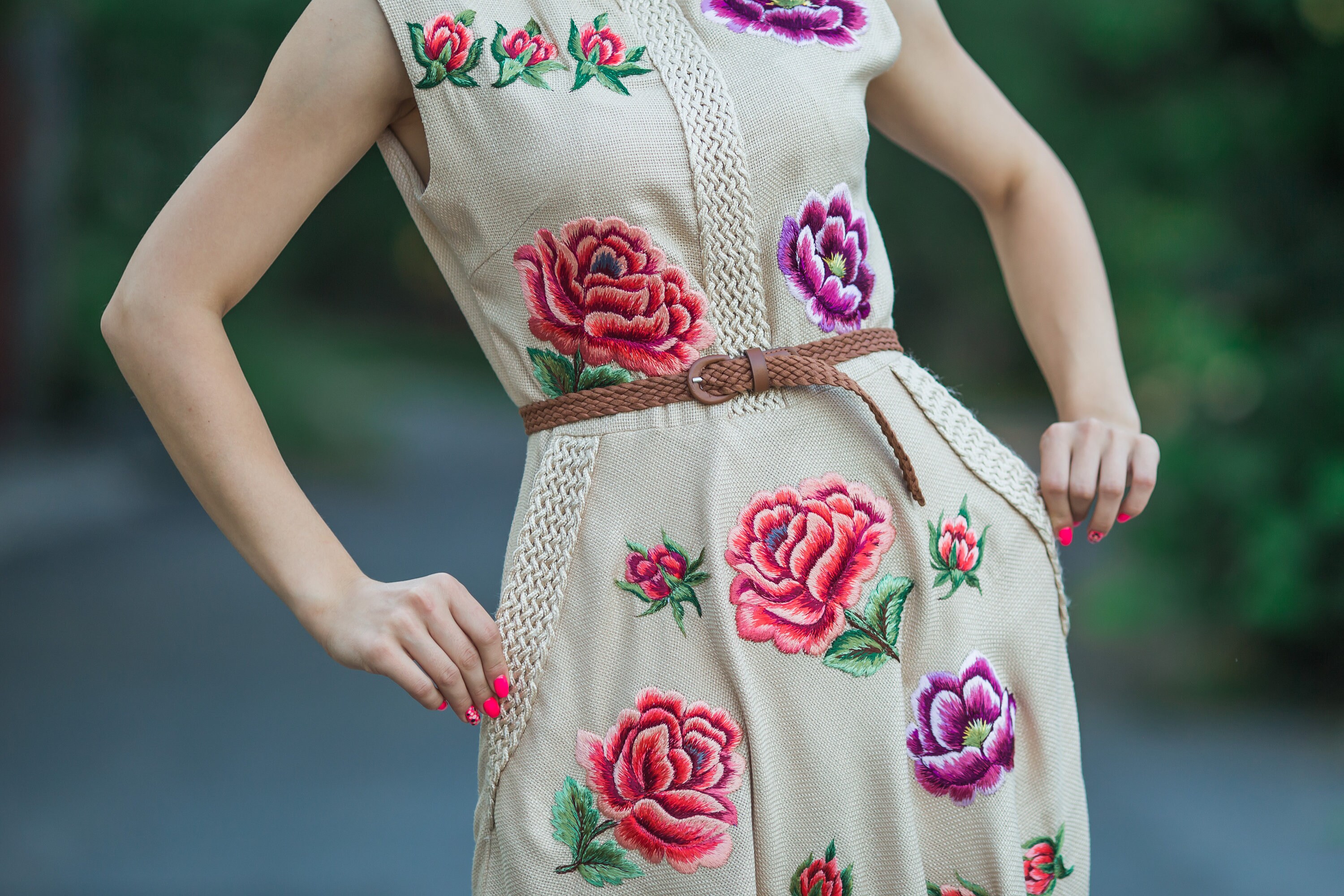 Artisanal Embroidered Dress 100% Cotton Beige 603075 main image 0