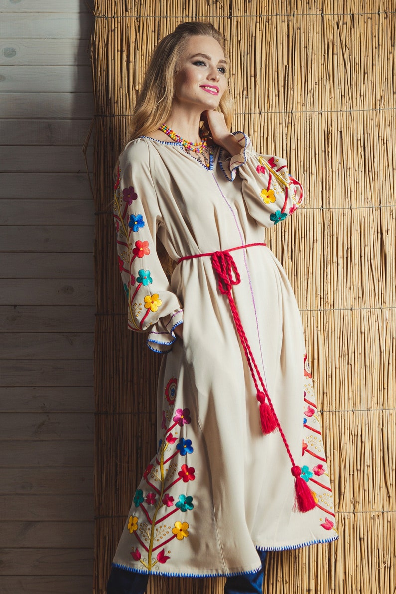 Maxi dress loose dress holiday dress summer loose dress loose fit maxi dress embroidered dress long bohemian dress holiday dress women image 1