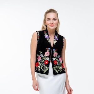 Black  embroidered vest, Traditional ethnic folk wear, Womens fashionable artistic disign, Holidays  gift for wife,
