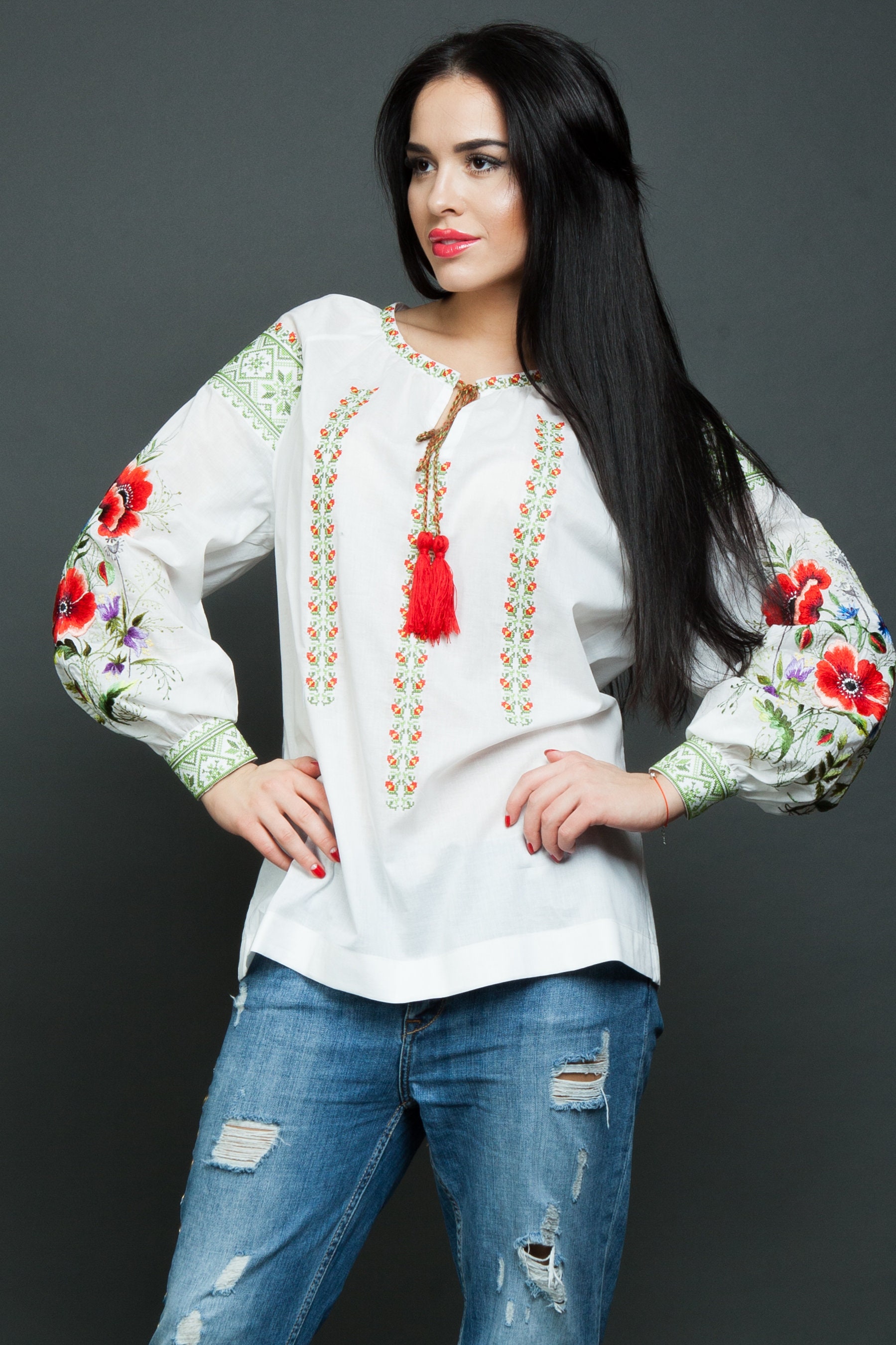 White blouse embroidered blouse embroider blouse boho | Etsy