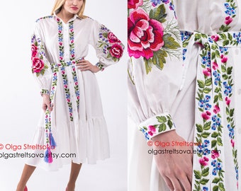 Embroidered dress bohemian dress white dress stylish dress loose dress holiday dress boho dress white dress summer loose dress midi dress