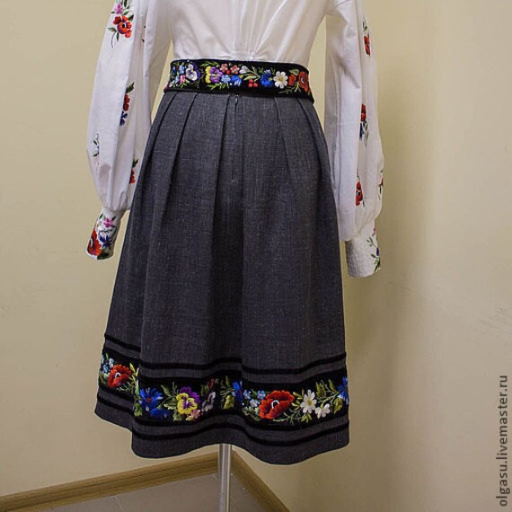 Black midi skirt embroidered skirt pleated skirt women flared skirt handmade skirt bohemian skirt midi skirt Black midi skirt