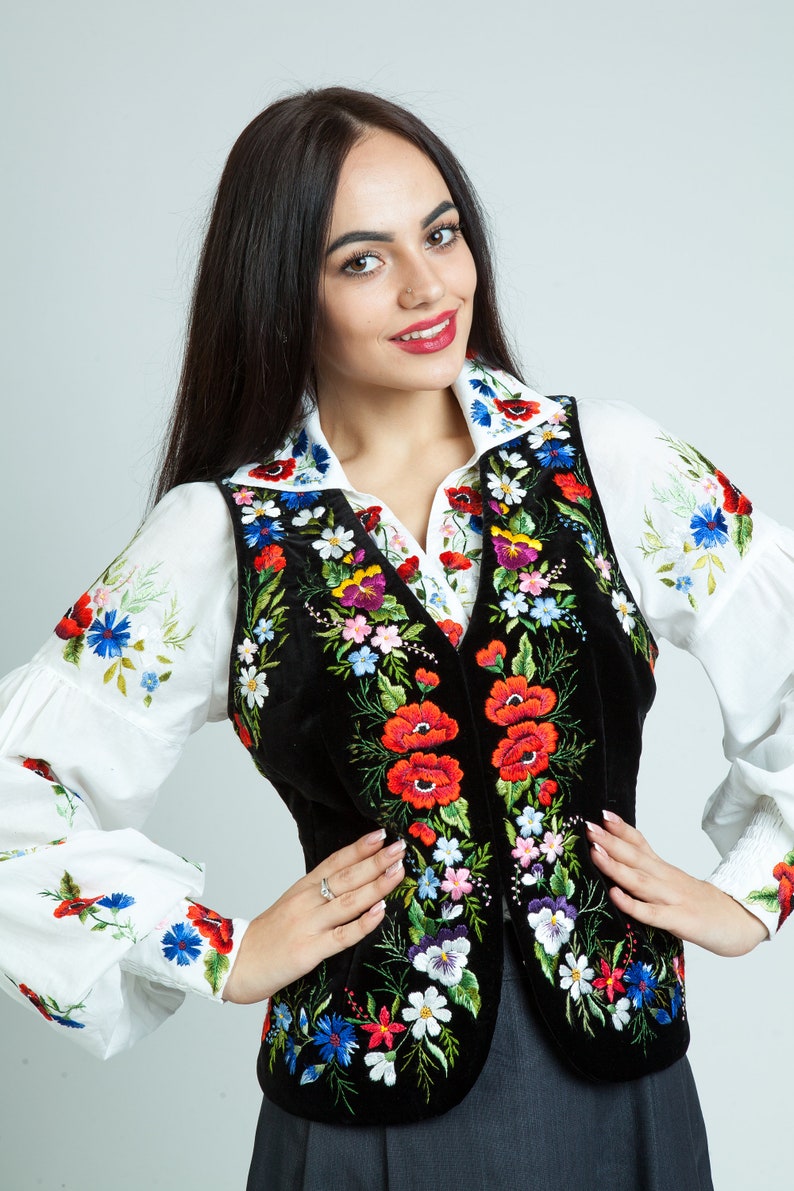 Embroidered Vest Black Vest Velvet Vest Formal Vest Boho Etsy