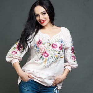 Embroidered Pink Blouse: Floral Vyshyvanka Boho Top