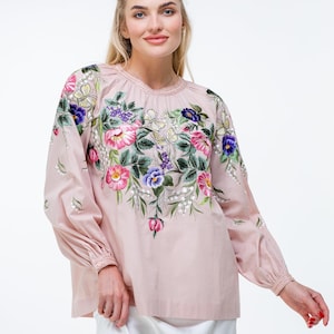 Pink  embroidered blouse, Ukrainian vyshyvanka, Ethno Folk shirt for women, Peasant boho top, Custom clothing bohemian, Gift for wife