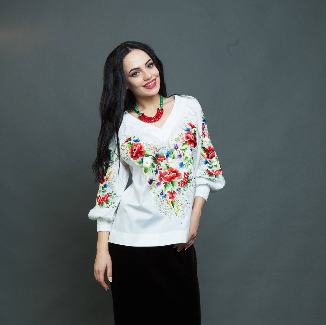Embroidered Blouse Floral Blouse White Peasant Blouse Boho - Etsy