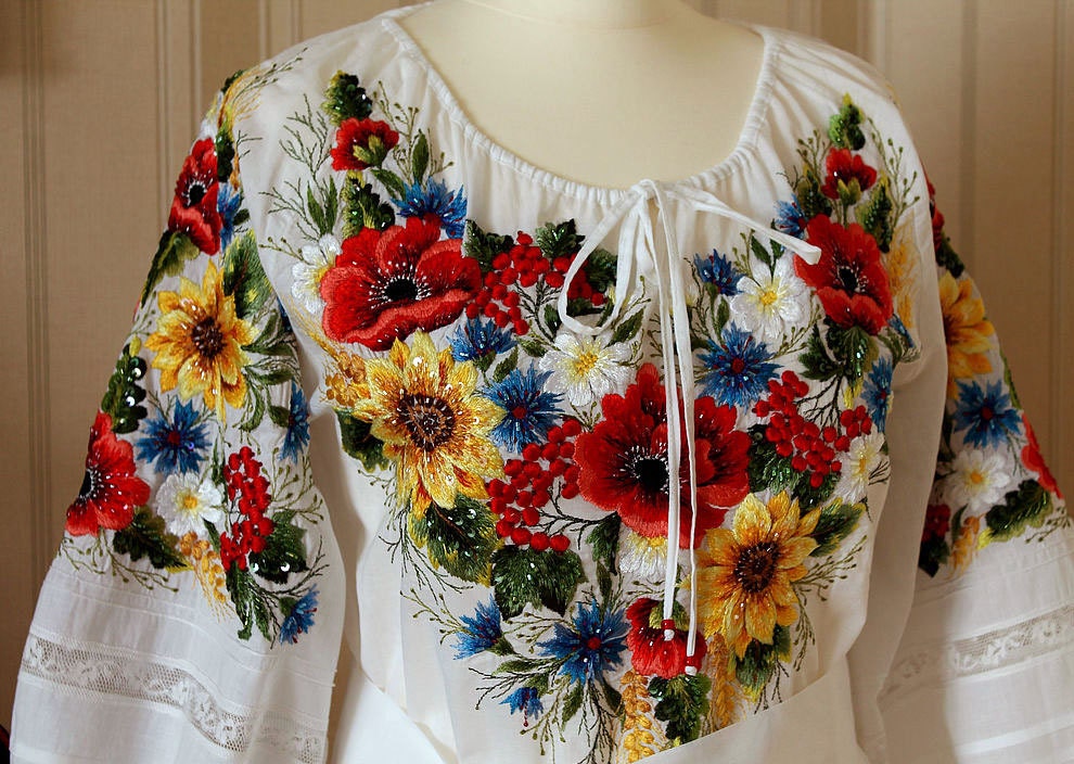 Hand embroidered blouse Poppies and sunflowers Etsy