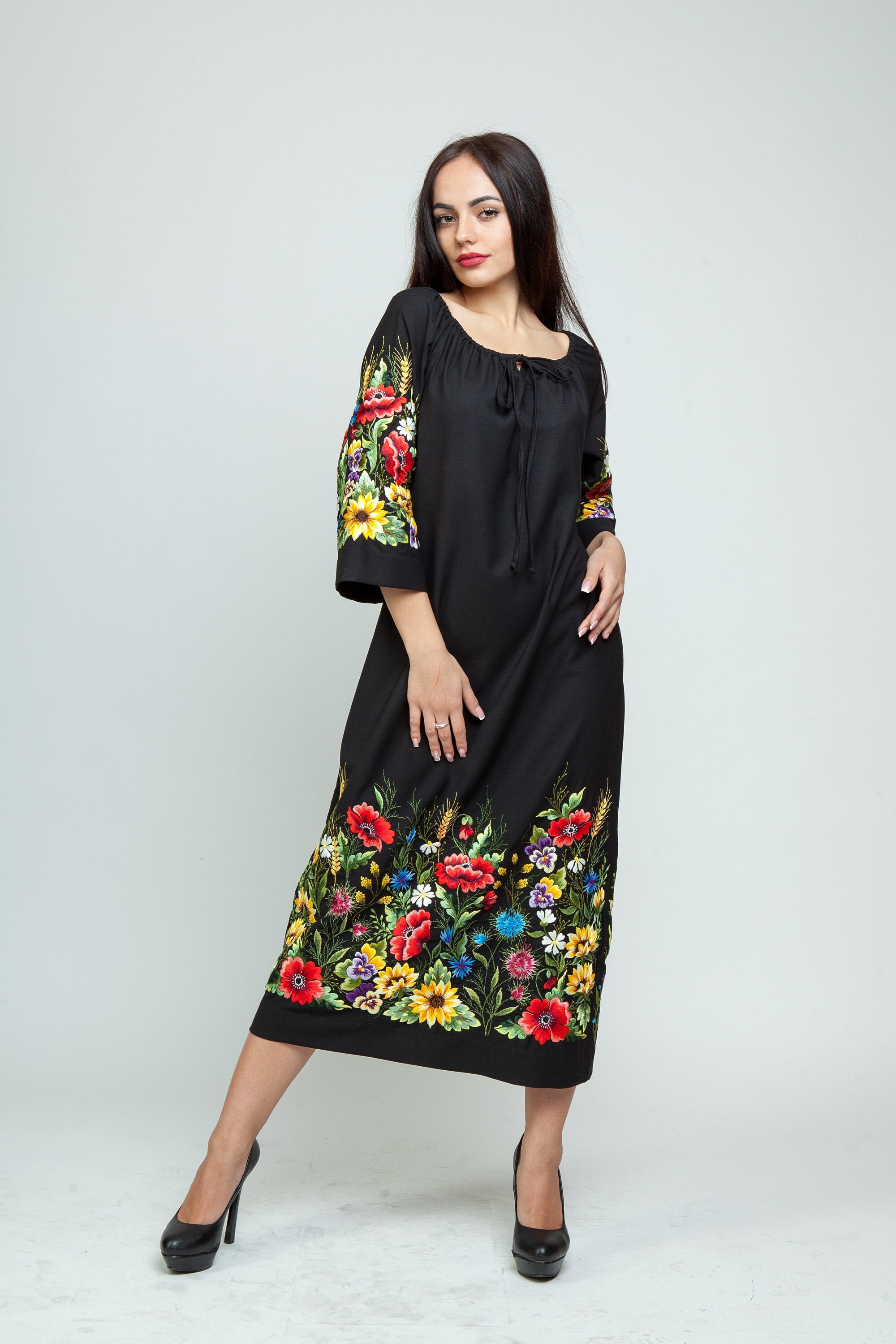 hand embroidery black dress