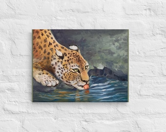 Leopard Canvas Art Print, Wild Cat Art,  Animal Painting, Home Decor, Oil Painting, Wall Art, Unique Gift, Yellow Spotted Cat