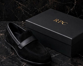 Handgemaakte zwarte suède loafers voor heren | Luxe instapschoenen (voor bruiloften en kantoor)