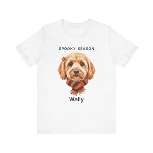 Spooky Season Goldendoodle Shirt with Dog Name, Personalized Dog Mom Halloween Tee, Apricot Doodle with Wavy Coat, Dog Dad Gift
