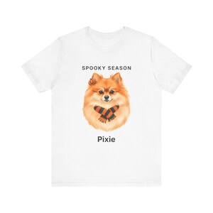 Spooky Season Pomeranian Shirt with Dog Name, Personalized Dog Mom Halloween Tee, Orange Pom with Full Ruff, Dog Dad Gift