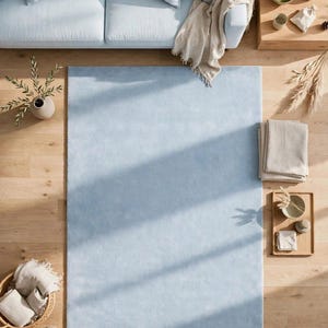 Handmade Sky Blue Wool Rug, Solid Light Blue Rectangular Area Rug, Soft Plush Carpet for Modern Bedroom and Living Room