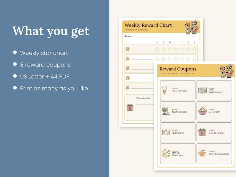 Reward Chart and Reward Coupons for Kids, Printable Sticker Chart, Good ...