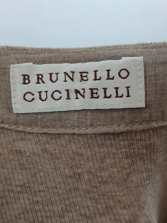 Brunello Cucinelli, Brunello Cucinelli Taupe Layered Deep V Neck Midi Dress Italian Quiet Luxury Z92