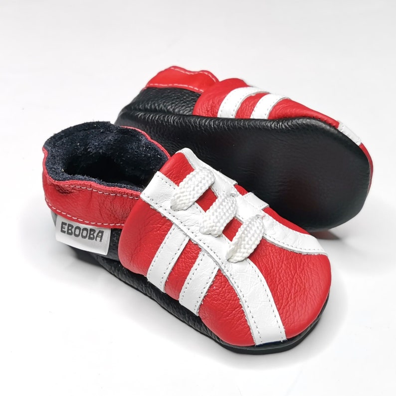 Red&White baby shoes, Baby sneakers, Ebooba, Leather Baby Shoes, Soft Soled, Lauflernschuhe, Newborn Gift, 2 image 9
