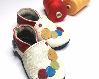 Caterpillar Kids Booties, White Baby Shoes, Leather Baby Shoes, Ebooba, Crib Shoes, White Slippers, Boys' Shoes, Girls' Shoes, Kids' Shoes,3