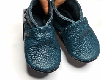 Blue Baby Shoes, Leather Infant Shoe, Baby Moccasins, Baby Soft Booties, Soft Sole Slippers, Crib Shoes, Boys' Shoes, Girls' Shoes, Ebooba