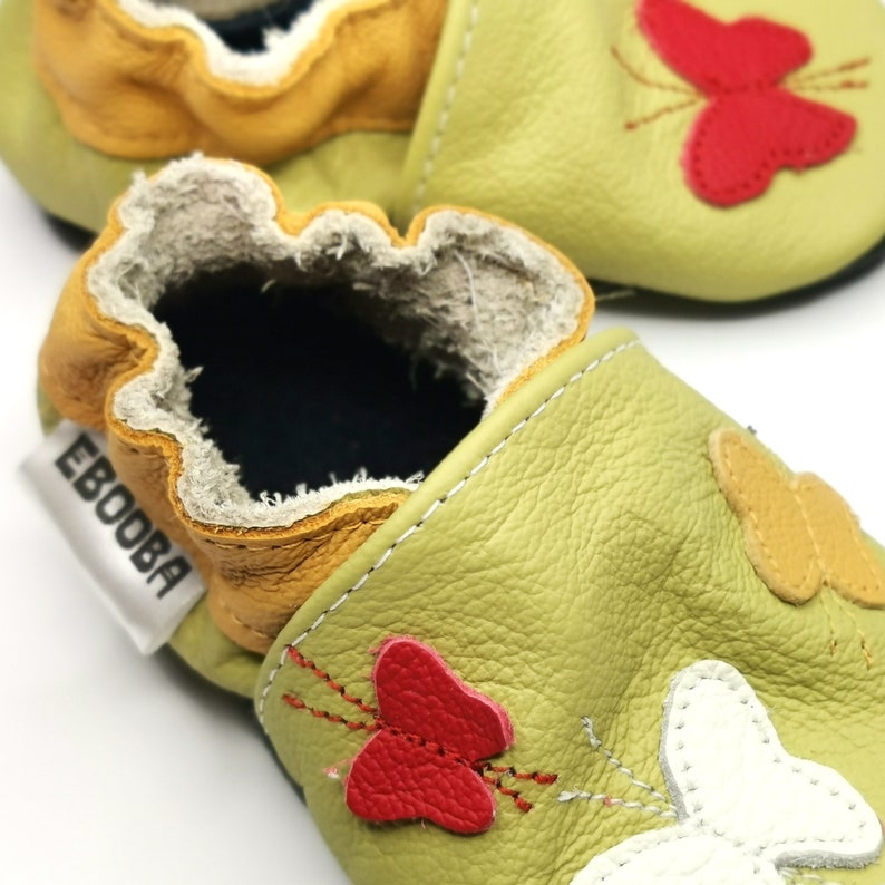 Baby Girl Leather Booties, Soft Sole Baby Shoes, Handmade Infant Slippers, Flower Baby Shoes 6-12 Months, Krabbelschuhe, Ebooba, 2 image 4