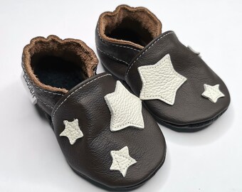 Baby Boy Shoes | Baby Moccasins with Stars | Baby Leather Slippers | Ebooba | Soft Sole Baby Shoes | Baby Booties | Toddler Slippers