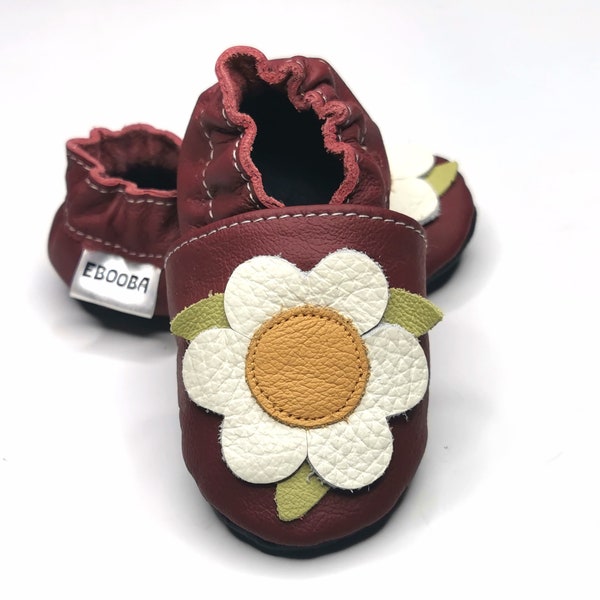 Burgundy Leather Baby Shoes, Baby Moccasins, Maroon Baby Booties, Toddler Booties, Girls' Shoes, Bordo Girls Shoes, Krabbelschuhe, Ebooba, 2