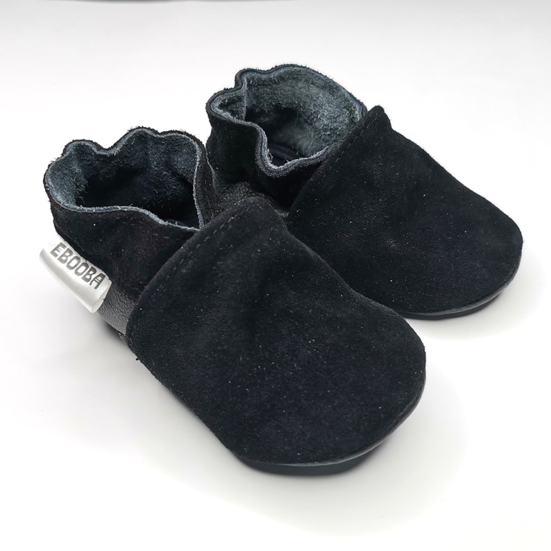 Black Baby Shoes Suede Leather Soft Sole Ebooba Baby Etsy