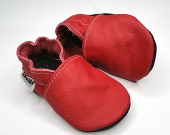 Kids' Slippers, Red Baby Shoes, Toddler Leather Shoes, Ebooba, Leather Baby Shoes, Red Moccs, Soft Sole Shoes, 9