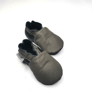Dark Grey Baby Shoes,Summer Baby Shoes, Baby Boy Shoes, Gray Baby Moccasins, Leather Baby Shoe, Toddler Booties, Suede Sole Shoes, 7