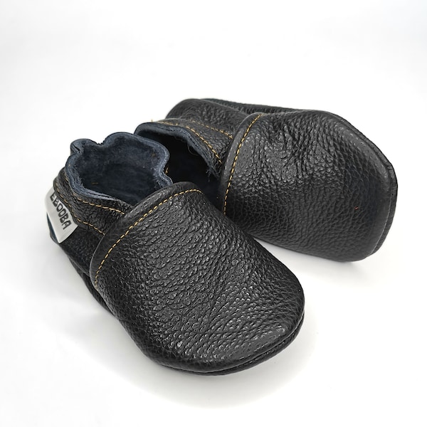 Baby shoes black leather, Ebooba, Baby leahter moccassins, Children Shoes, Lederpuschen, Baby Booties, Chaussons cuir, 6