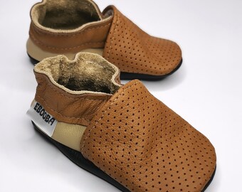 Brown Baby Shoes, Leather Baby Shoes, Baby Plain Slippers, Ebooba, Soft Sole Baby Shoes, Crib Shoes, Boys' Shoes, Girls' Shoes, Perforated 3