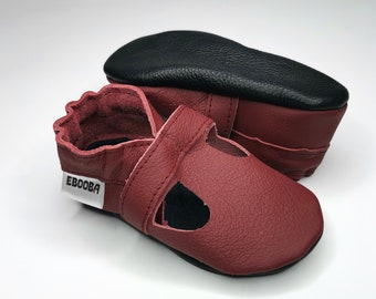 Maroon Baby Sandals, Leather Baby Shoes, Toddler Soft Sandals, Toddler Booties, Leather Baby Slippers, Bordo Bootie, Soft Sole Sandals, 8