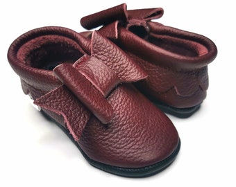 Bow Baby Shoes, Leather Baby Shoes, Baby Bow Moccasins, Maroon Baby Shoes, Ebooba, Crib Baby Shoes, Baby Soft Booties, Girls' Shoes, 3