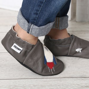 Rocket Baby Slippers, Leather Baby Shoe, Gray Baby Shoes, Soft Sole Booties, Baby Boy Shoes, Baby Shoes, Baby Boy Shoes, Space Baby Shoes, 5