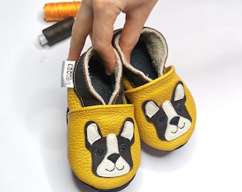 Dogs Baby Slippers, Yellow Baby Shoes, Goggy Moccasins, Puppy Leather Slippers, Soft Sole Shoes, Baby Boys' Shoe, Girls Gift, Dog Booties, 3