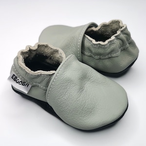 Gray Baby Shoes, Ebooba, Leather Baby Shoes, Baby Moccasins Gray, Baby Booties, Soft Sole Kids Shoes, Birthday Shoes, 4 image 1