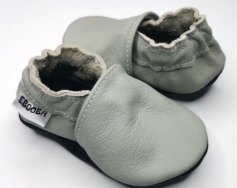 Gray Baby Shoes, Ebooba, Leather Baby Shoes, Baby Moccasins Gray, Baby Booties, Soft Sole Kids Shoes, Birthday Shoes, 4