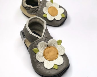 Сhamomile flower baby shoes, Leather Baby Slippers, Baby Girl Moccasins, Handmade, Girls' Shoes, Krabbelschuhe, Kids' Shoes, Ebooba, 3