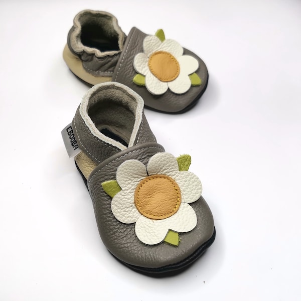 Сhamomile flower baby shoes, Leather Baby Slippers, Baby Girl Moccasins, Handmade, Girls' Shoes, Krabbelschuhe, Kids' Shoes, Ebooba, 3