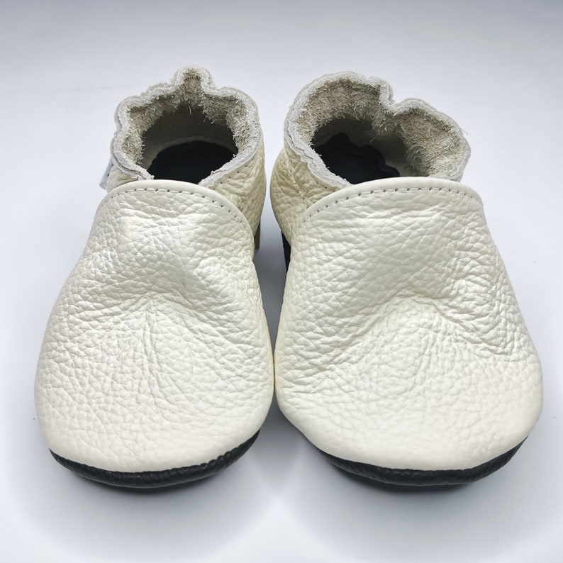 Yellow soft sole leather Baby shoes / Infant handmade perforated booties / Bebe chaussons Krabbelschuhe / Toddler Kids' Slippers / ebooba White