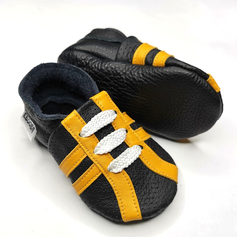 Boys Baby Sport, White Sneakers, Ebooba, Baby Boy's Booties, Infant Shoes, Sport Style Shoes, Soft Bottom Baby, Sport Slippers, 2 Black / Yellow