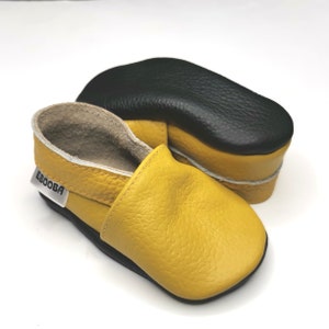 Yellow soft sole leather Baby shoes / Infant handmade perforated booties / Bebe chaussons Krabbelschuhe / Toddler Kids' Slippers / ebooba Yellow