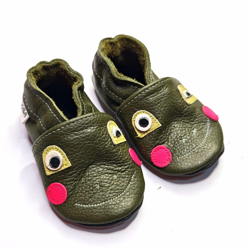 Teddy Bear Shoes, Leather Baby Shoes, Brown Baby Booties, Baby Leather Slippers, Toddler Shoe, Unisex Bootie, Kids' Slippers, Ebooba, 8 Frog