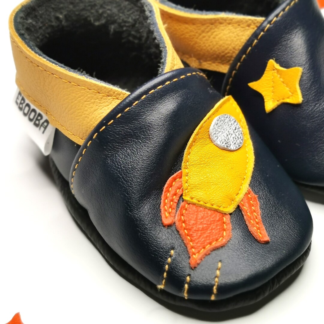 Rocket Baby Shoes, Dark Blue Baby Shoes, Space Slippers, Soft Sole ...